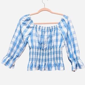 Blue Gingham Smocked Women's Top